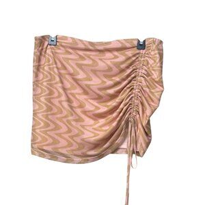 Abound Zigzag Pattern Ruched Mini Skirt With Adjustable Drawstring, Pink/Tan, L